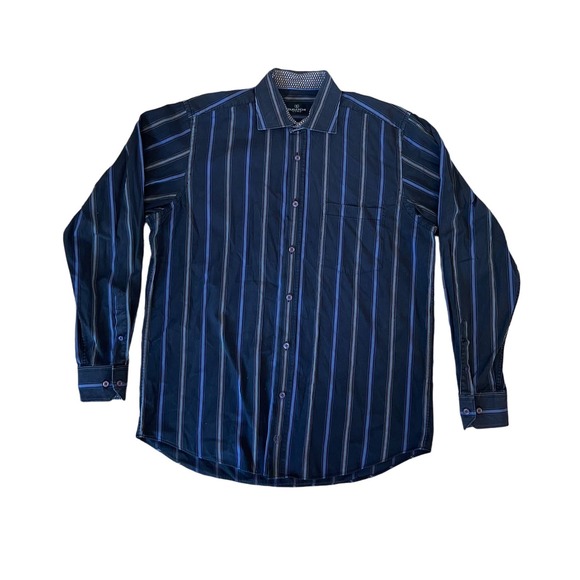 Mens‎ Bugatchi VOMO Button-Down Long Sleeve Striped Shirt SZ L - Picture 1 of 6